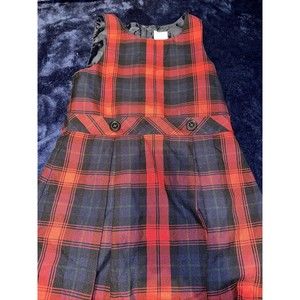 Lands End Tartan Plaid Red Navy Blue School Uniform Jumper Dress Size 7